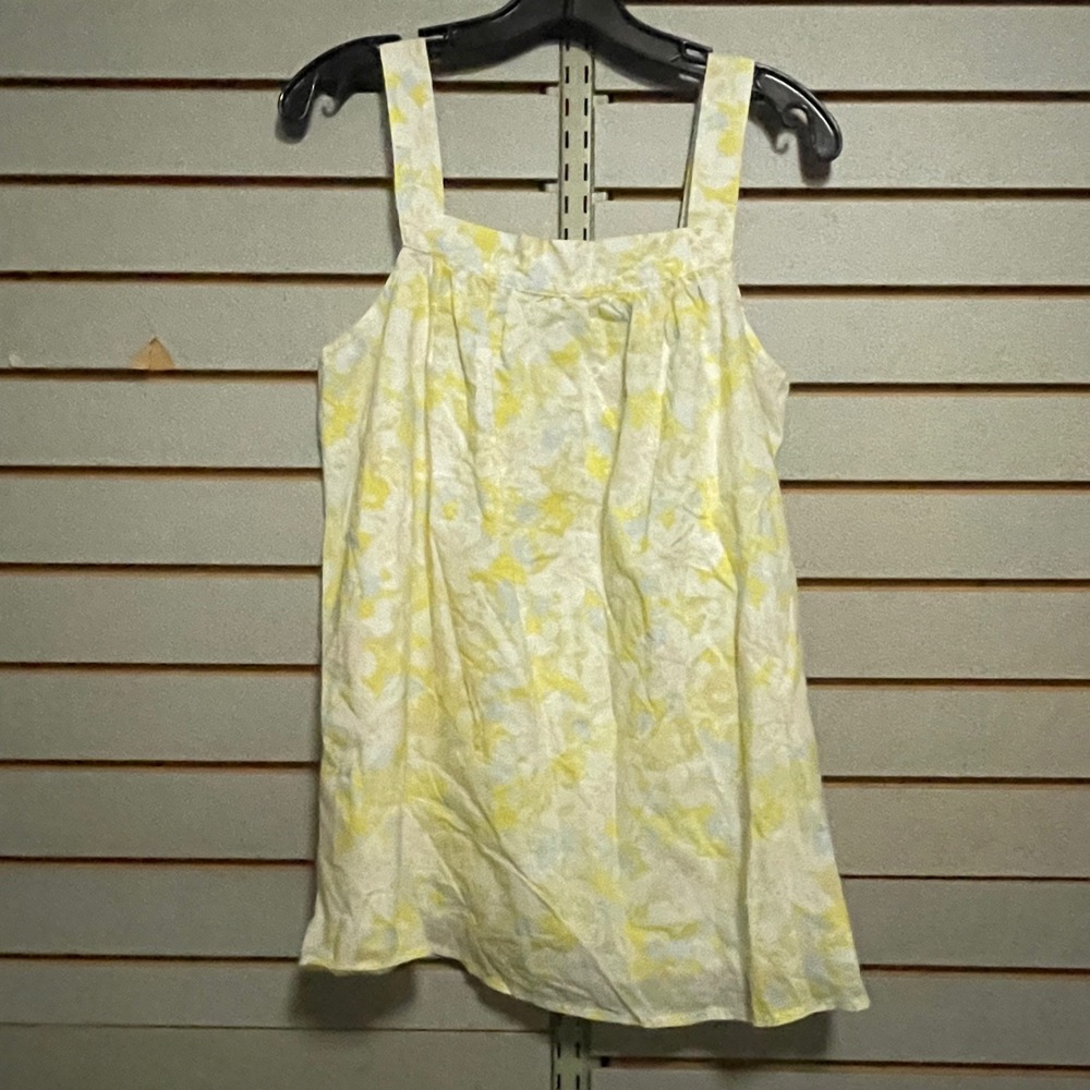 The‎ Nines by Hatch Women Yellow Floral Square Neck Cotton Tank Top Size M